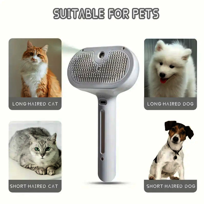 Skavix™ 3-in-1 Pet Steam Brush for Dogs, Cats  - Rechargeable Deshedding Comb with Stainless Steel Bristles