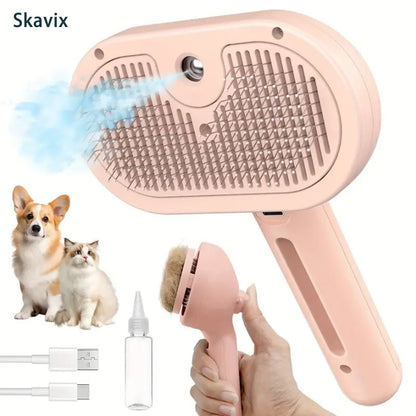 Skavix™ 3-in-1 Pet Steam Brush for Dogs, Cats  - Rechargeable Deshedding Comb with Stainless Steel Bristles