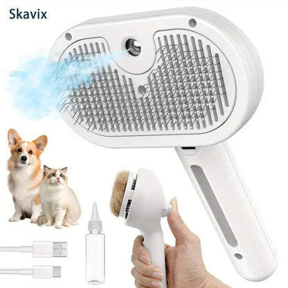 Skavix™ 3-in-1 Pet Steam Brush for Dogs, Cats  - Rechargeable Deshedding Comb with Stainless Steel Bristles