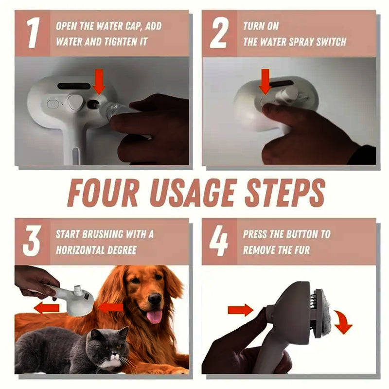 Skavix™ 3-in-1 Pet Steam Brush for Dogs, Cats  - Rechargeable Deshedding Comb with Stainless Steel Bristles