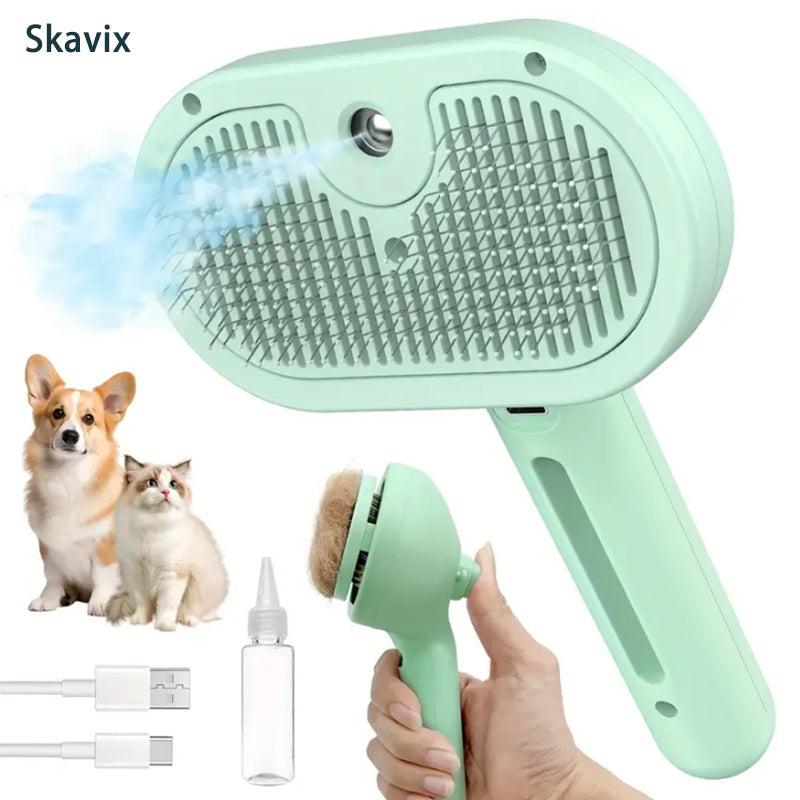 Skavix™ 3-in-1 Pet Steam Brush for Dogs, Cats  - Rechargeable Deshedding Comb with Stainless Steel Bristles